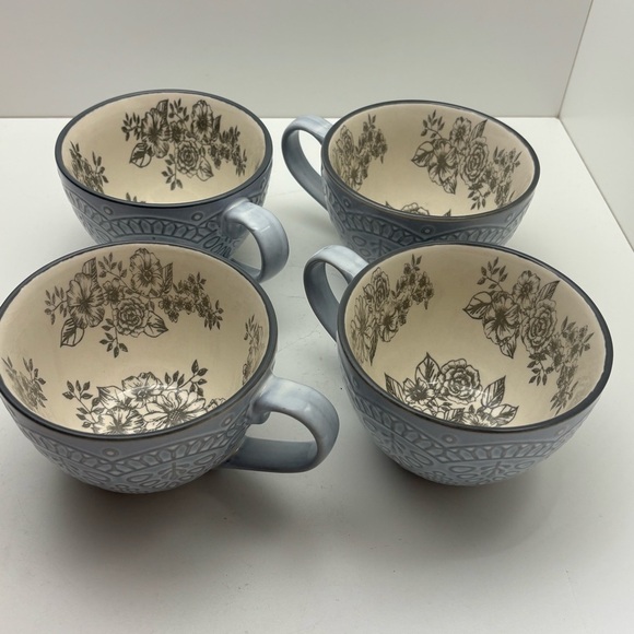 Set of 4 Pfaltzgraff Gabriela Gray pattern large coffee or tea mugs - Picture 1 of 8